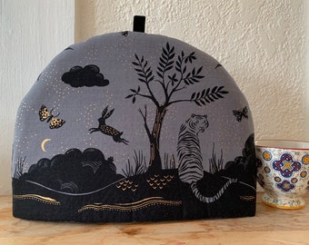 Star Gazing Tiger And Friends in the Wild - Artisanal Luxe Tea Cozy - Large - Other Sizes Upon Request Only