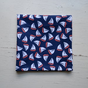 The Lord Byron Dandy Handkerchief Artisanal Cotton Pocket Scarf - Sailboats on Indigo - 1 Medium