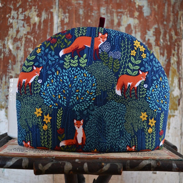 5 Sizes - Red Foxes in the Woods Artisanal Luxe  Insulated Tea Cozy