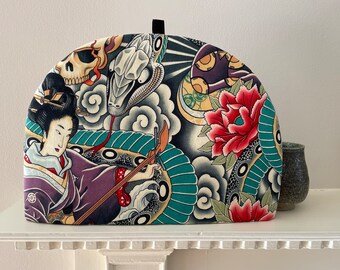 1 Large Ready to Ship - Japanese Tattoo Gothic Artisanal Luxe Tea Cozy