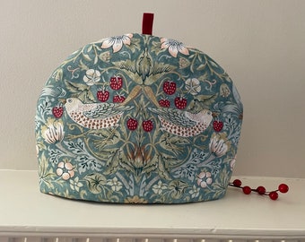 5 Sizes - Artisanal Luxe Tea Cozy - William Morris Redux of Art Nouveau Strawberry Thief - Larger Version - Chapel Green