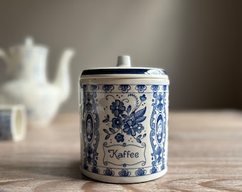 Contenedor de almacenamiento de cocina de porcelana vintage con tapa, botes de tarro de olla blanca azul Delfts Blue, almacenamiento de cerámica de cocina, casa de campo