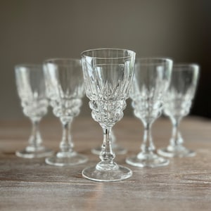 Vintage wine aperitif cut glasses, set of 6, Clear glass long stem, Wine liqueur glasses, Mid century barware glassware, boho shabby chic