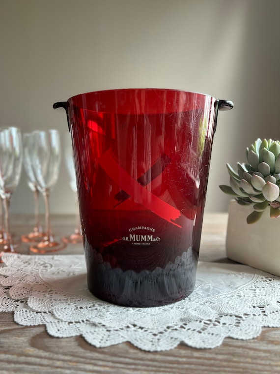Seau à Champagne / Glaçon Publicitaire G.H. Mumm - Blanc Et Rouge, Plastique