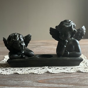 Vintage Angels Candle Holder, Retro Cupid Angels statue statuette, romantic candle home decor, shabby chic