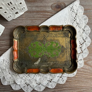 Florentine serving tray, Italian vintage, Mid century 60s, Green orange tray, boho chic home decor, shabby chic, country Farmhouse rustic