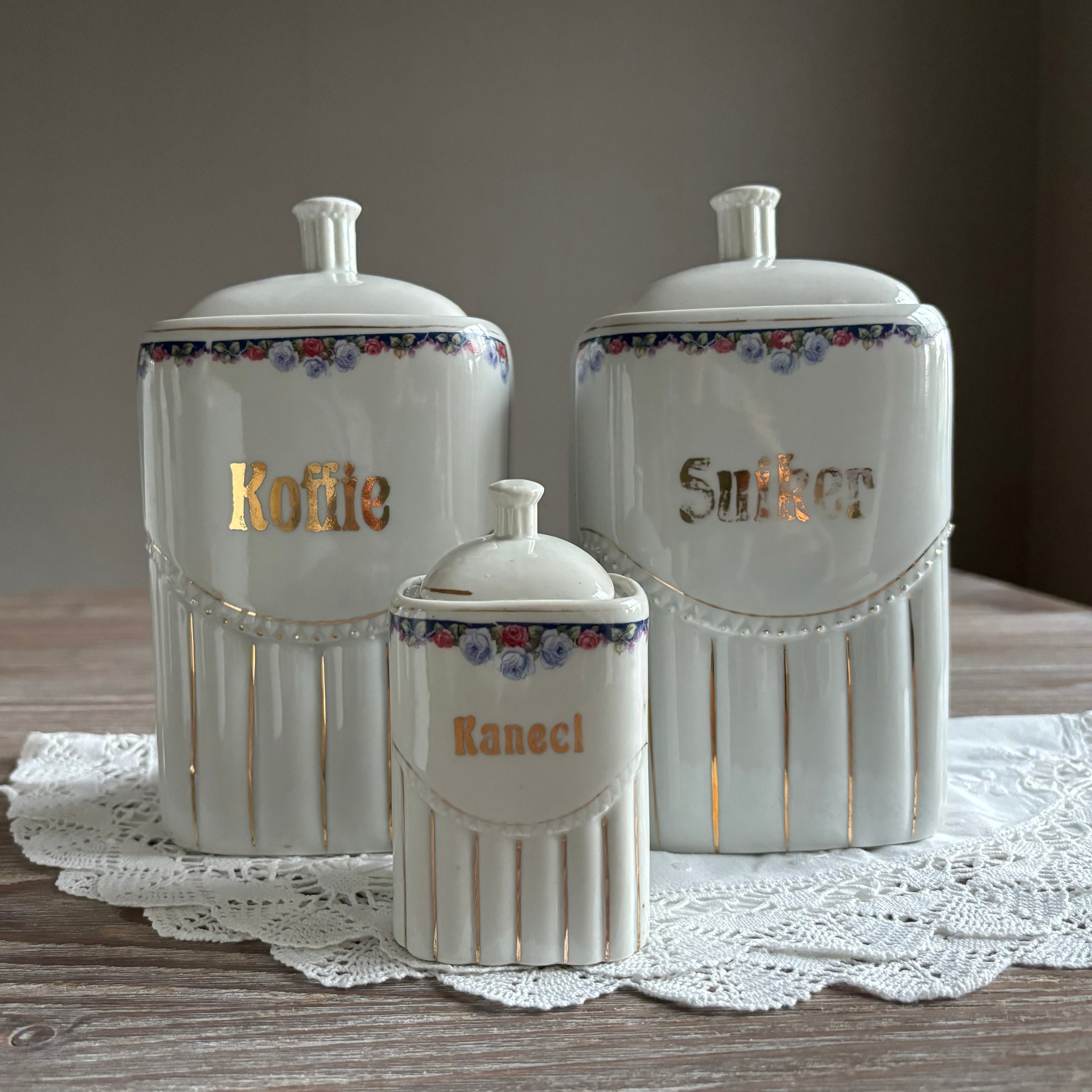 Vintage Ceramic Kitchen Storage Containers Jar, Set of 7