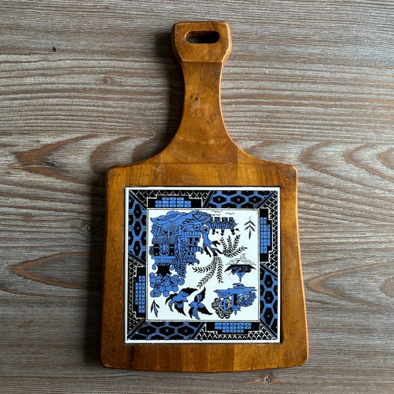 タイル付きヴィンテージ木製セラミックカッティングボード、木製