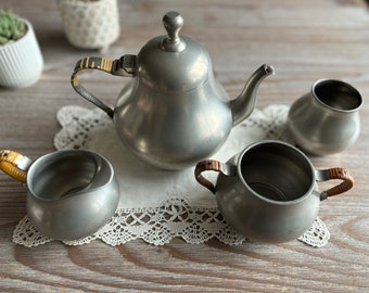 Vintage Pewter Tea Coffee Service Set, Pewter Tea Kettle Pot