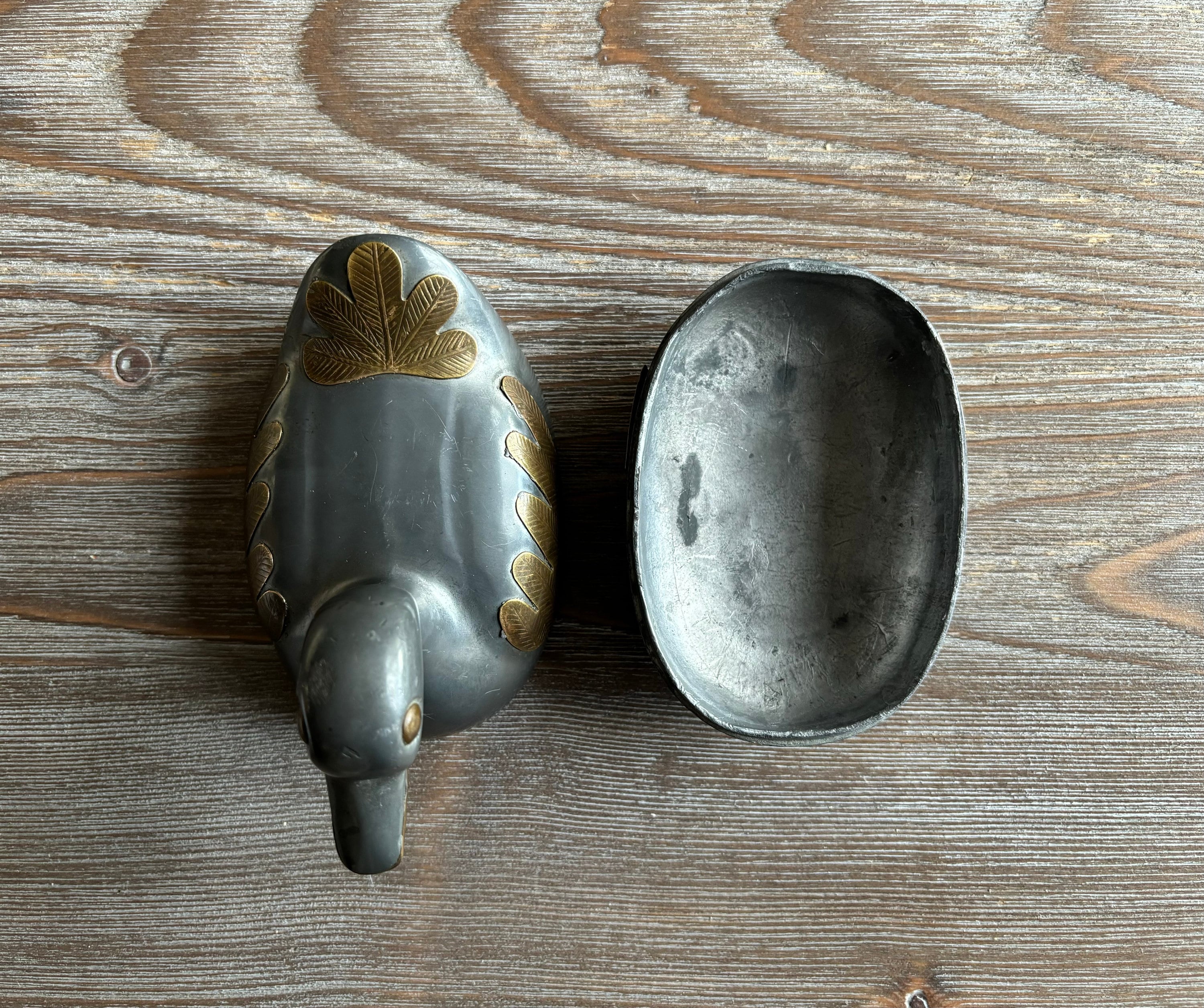 Vintage Small Pewter Brass Duck Trinket, Metal Vintage Trinket