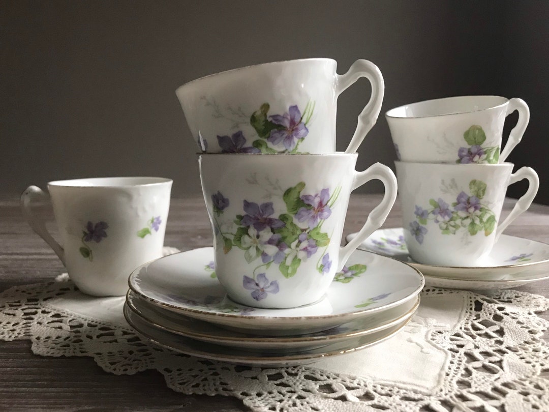 Antique Limoges Porcelain, Coffee Cups With Saucers, Art Nouveau French