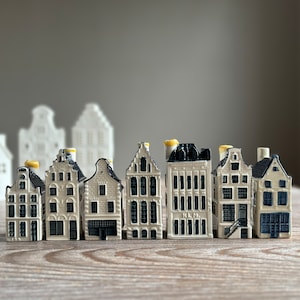 Niederländische KLM Häuser GEÖFFNET, 8, 12, 15, 19, 32, 34, 36, 42, 52, 75, 78, Miniatur Replik, Historisches Kanalhaus, Delfter Blau, Sammlerstück
