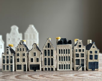 Dutch KLM houses OPENED, Miniature replica, Historical Dutch channel houses, Delft blue ceramic, white blue, retro collectible