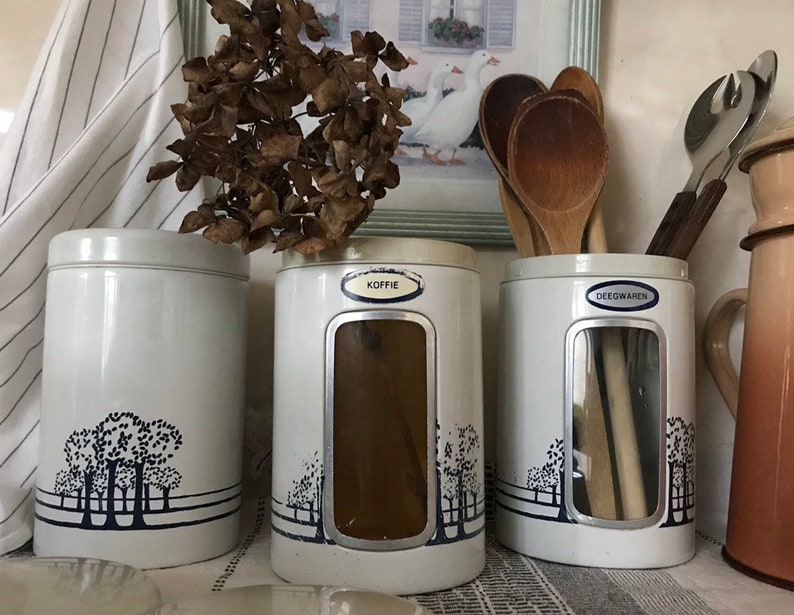 Vintage enamel kitchen storage containers Set of 3 round Etsy