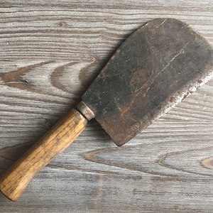 Antique Vintage butcher knife, Rusty meat cleaver with wooden handle, antique kitchen utensils,home decor, primitive country farmhouse style