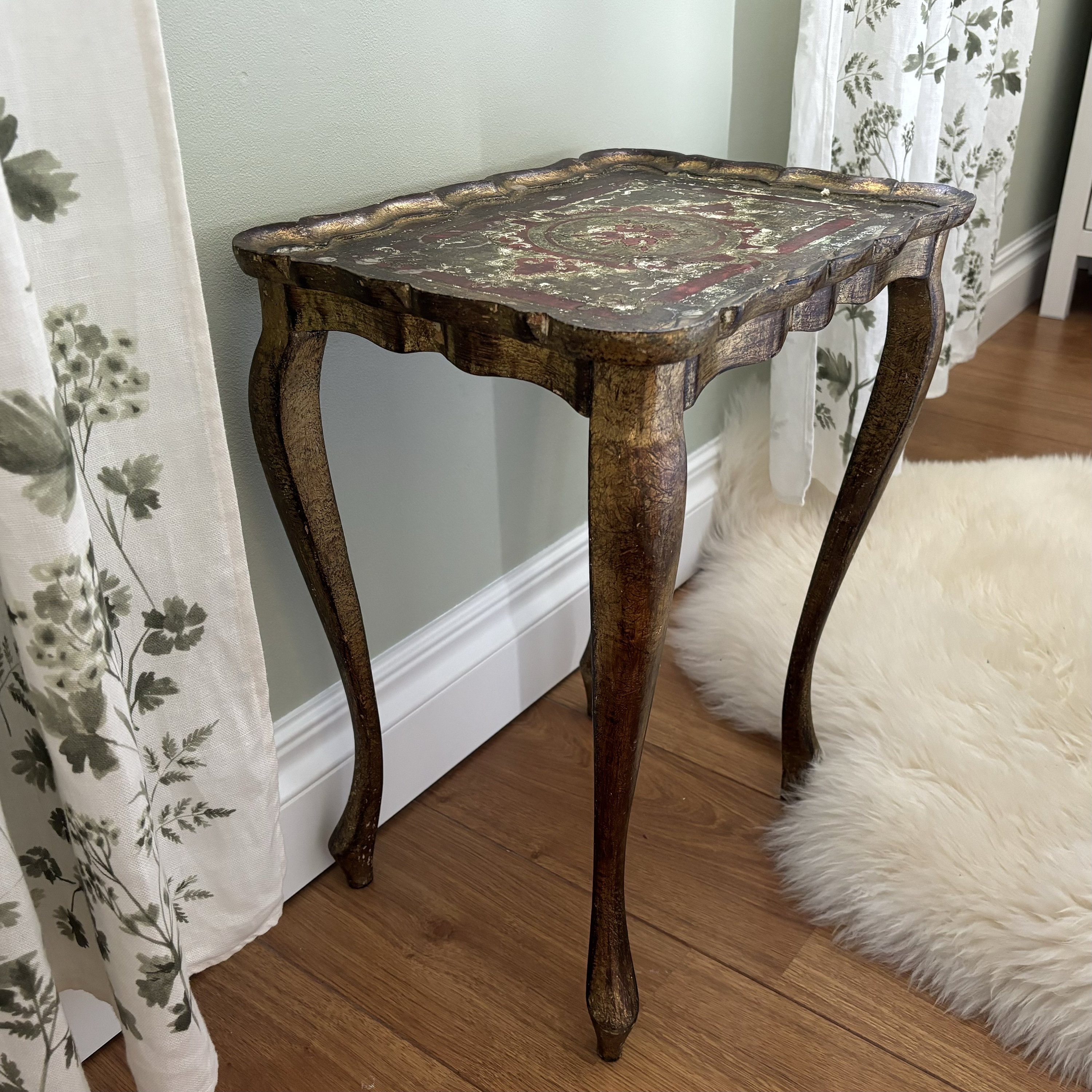 曲線脚のヴィンテージ フィレンツェ サイド テーブル、クイーン アン
