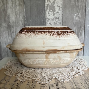 W Germany Romertopf clay pot with lid, vintage mid century food cooker, terracotta earthenware, clay cookware