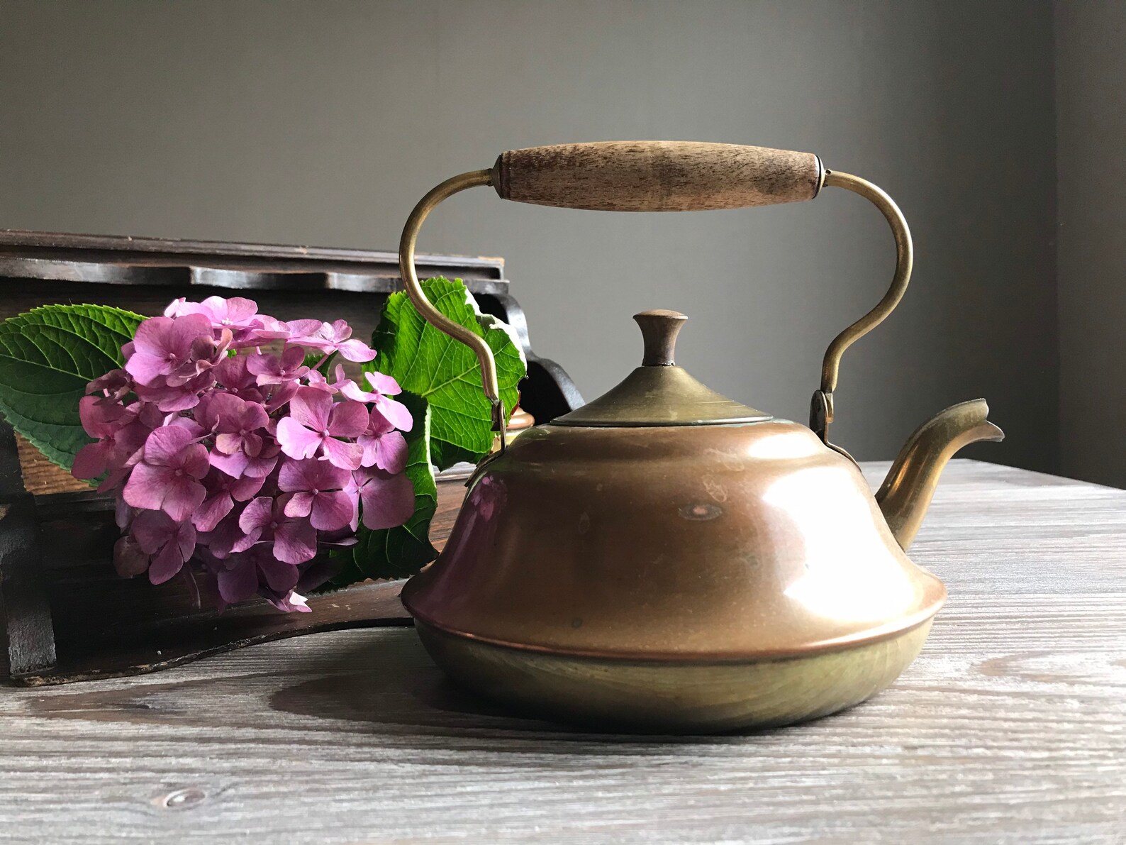 Vintage copper brass kettle small kettle with wooden handle Etsy
