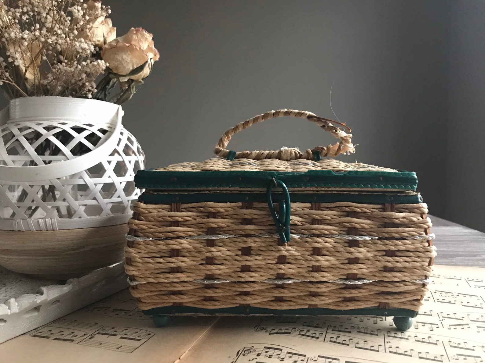Vintage Rattan Storage Box With Lid Wicker Jewelry Box With Etsy