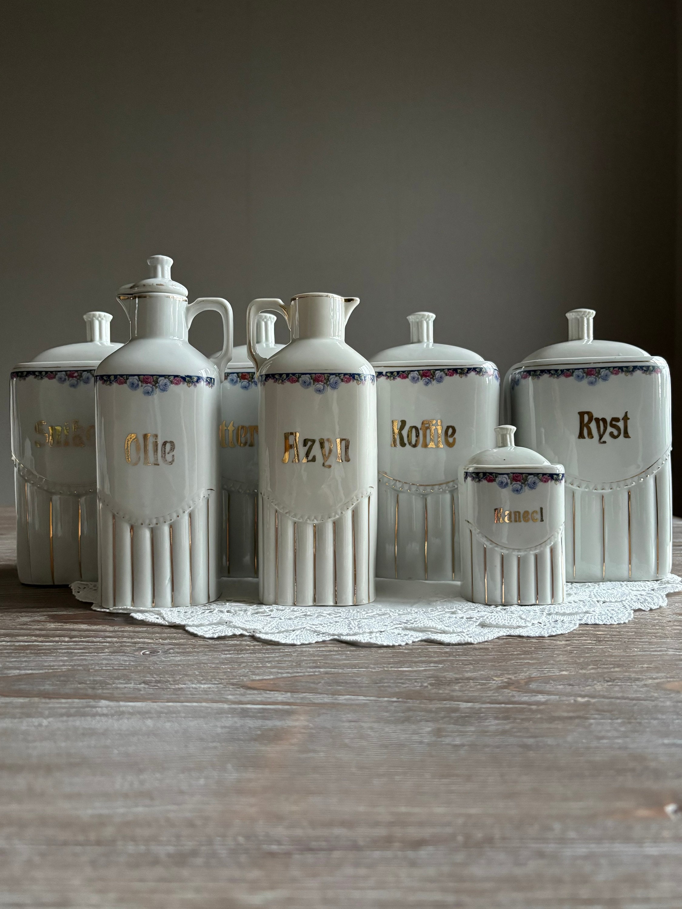Vintage Ceramic Kitchen Storage Containers Jar, Set of 7