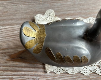 Vintage LARGE Pewter Brass Duck Trinket, Metal Vintage Vintage LARGE Pewter Brass Duck Trinket, Metal Vintage
