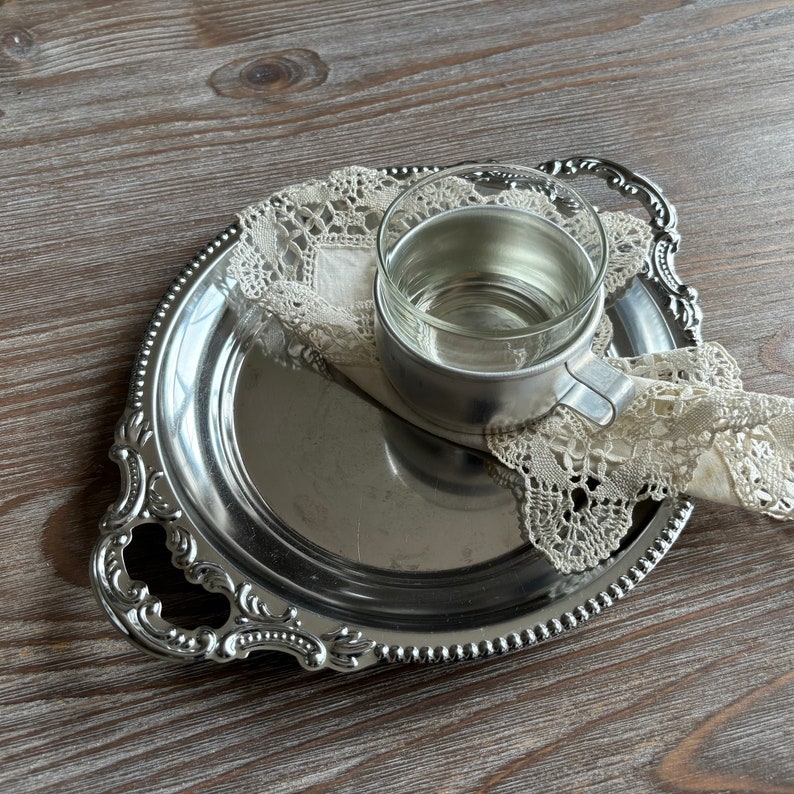 Vintage glassess in metal holder, Set of 2, Alluminium cup holders, Tea maker, metalware, Country Farmhouse home decor image 7