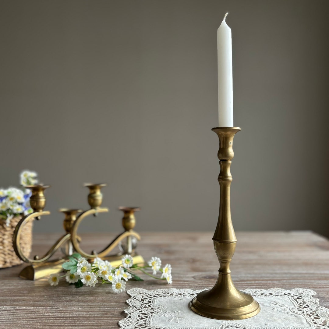Long Candel Vintage Brass Long Candle Holder for 1 Candle, Mid Century Metalware ...