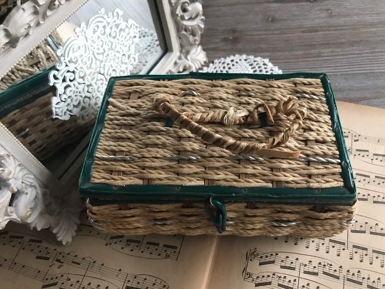 Vintage Rattan Storage Box With Lid Wicker Jewelry Box With Etsy