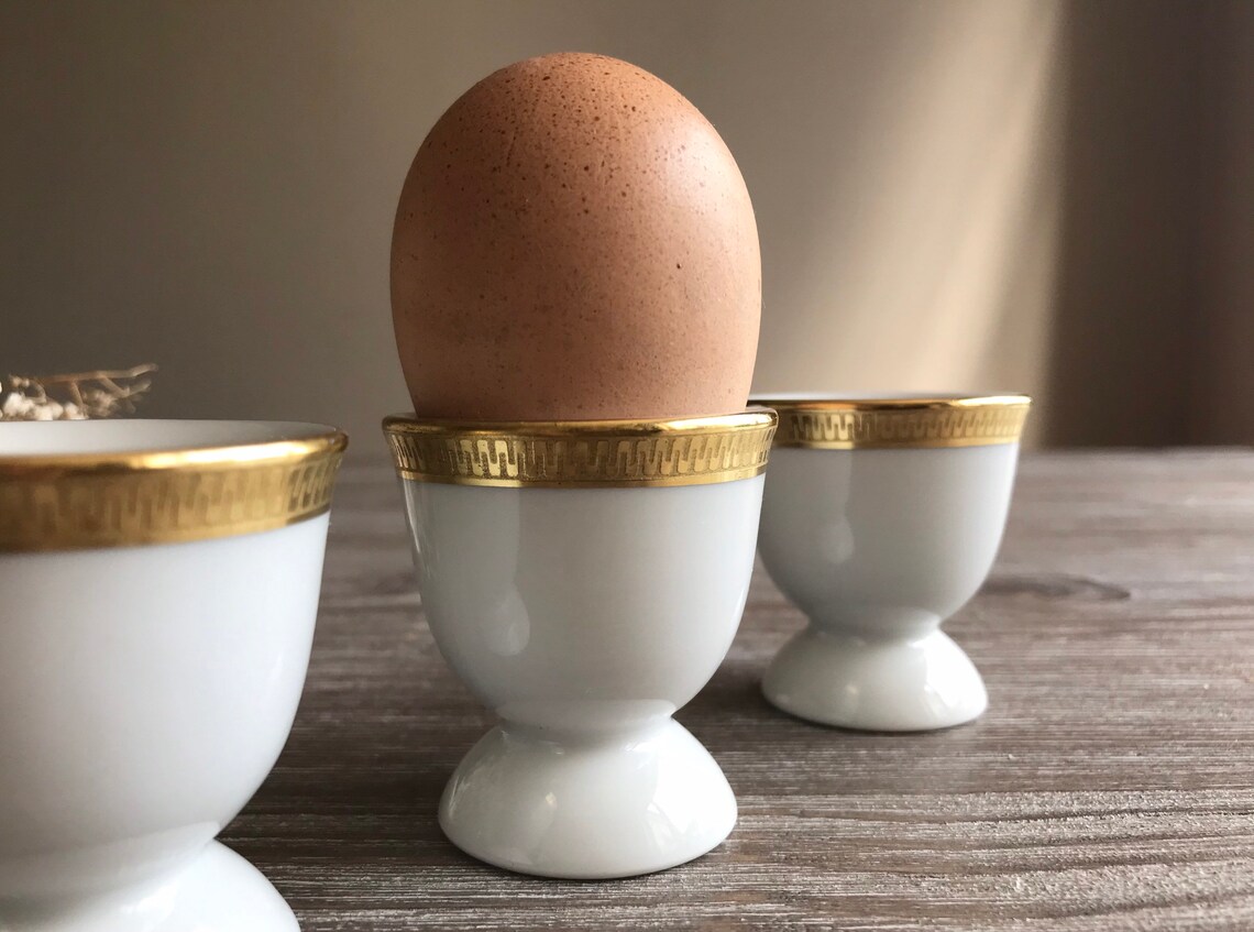 Vintage egg cups with golden rim Set of 4 white gold egg Etsy