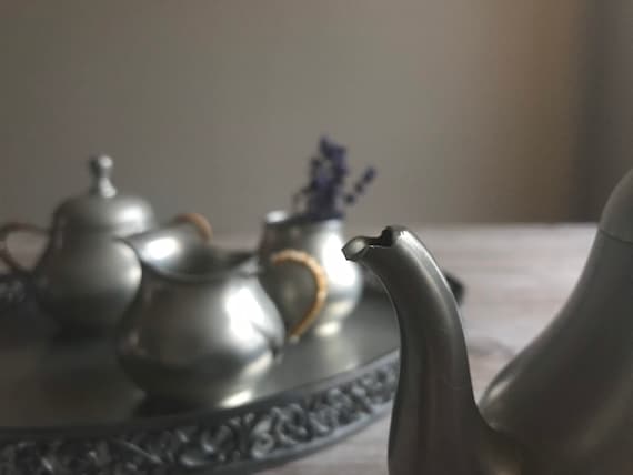 Vintage Pewter Tea Coffee Service Set, Pewter Tea Kettle Pot