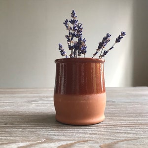 Vintage small glazed terracotta pot, Food proof clay pot, Clay terracotta vase, glazed ceramic pot for snacks or drinks, Country Farmhouse