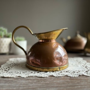 Vintage copper brass jug, Copper pitcher, european old antique retro home decor, country farmhouse boho style