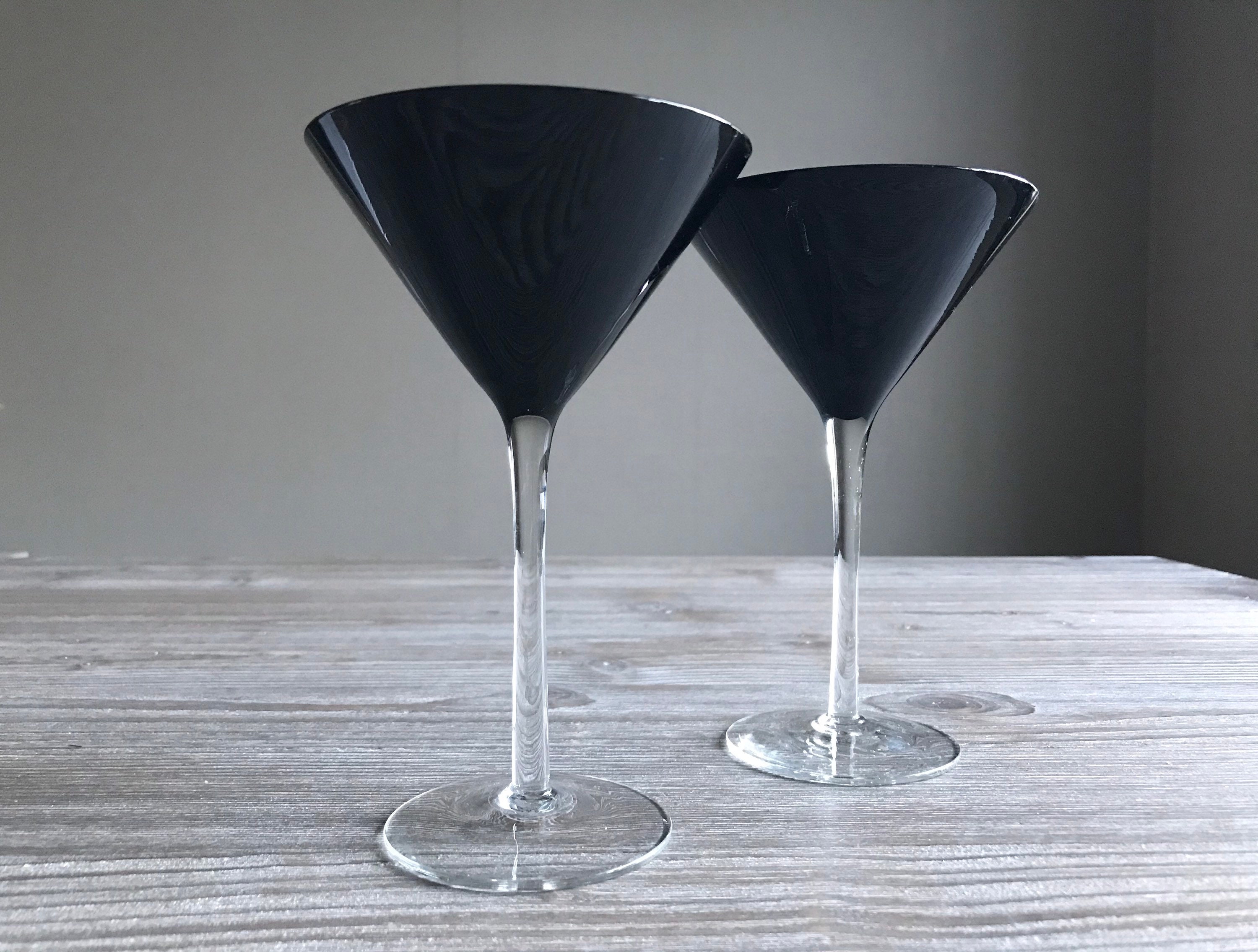 Vintage large martini glasses Black dark glass Long stem Etsy