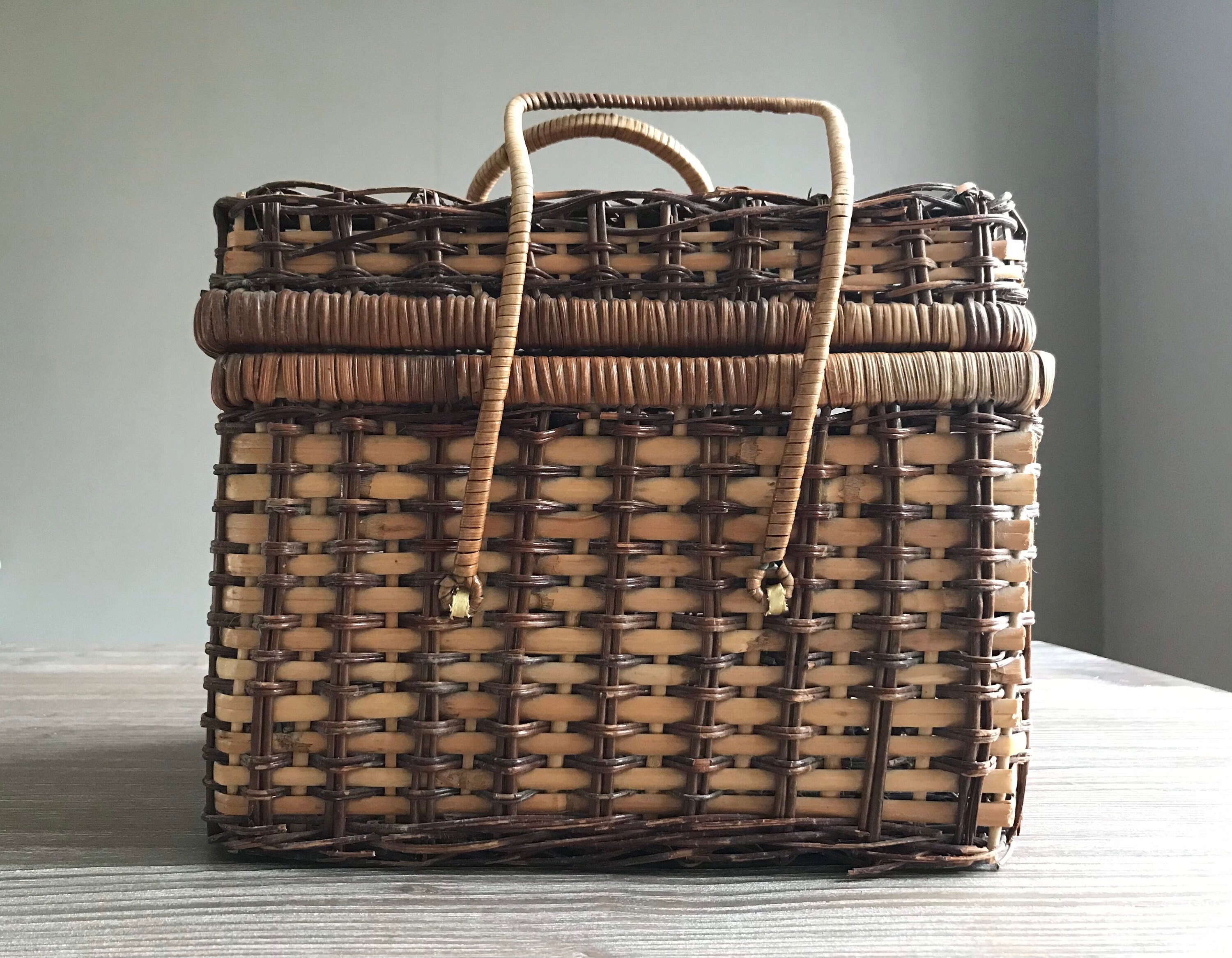 Vintage Wicker Picnic Basket Large Square Picnic Box With Etsy Australia