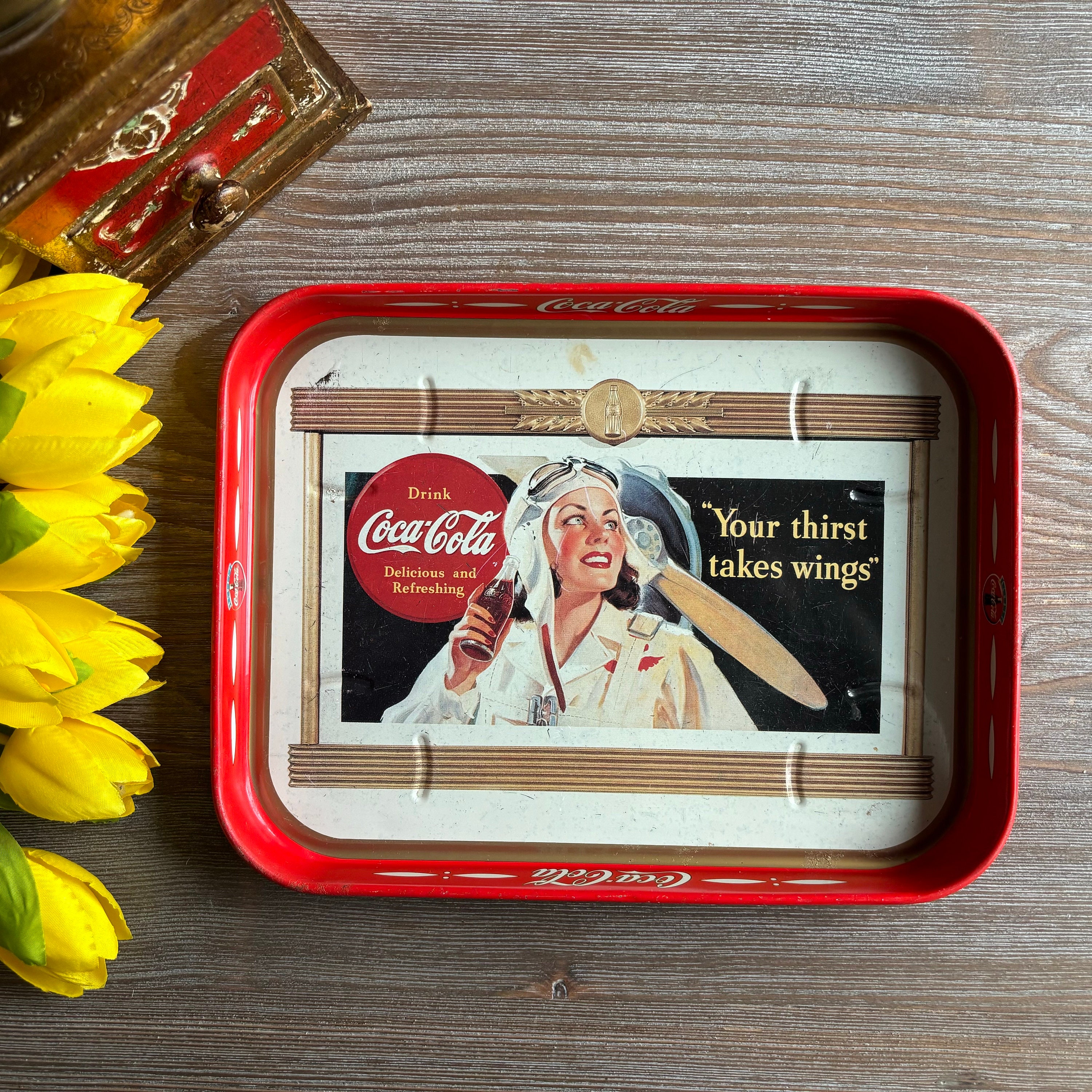 Vintage Original Coca Cola Tray, Small Serving Red Tray, Mid