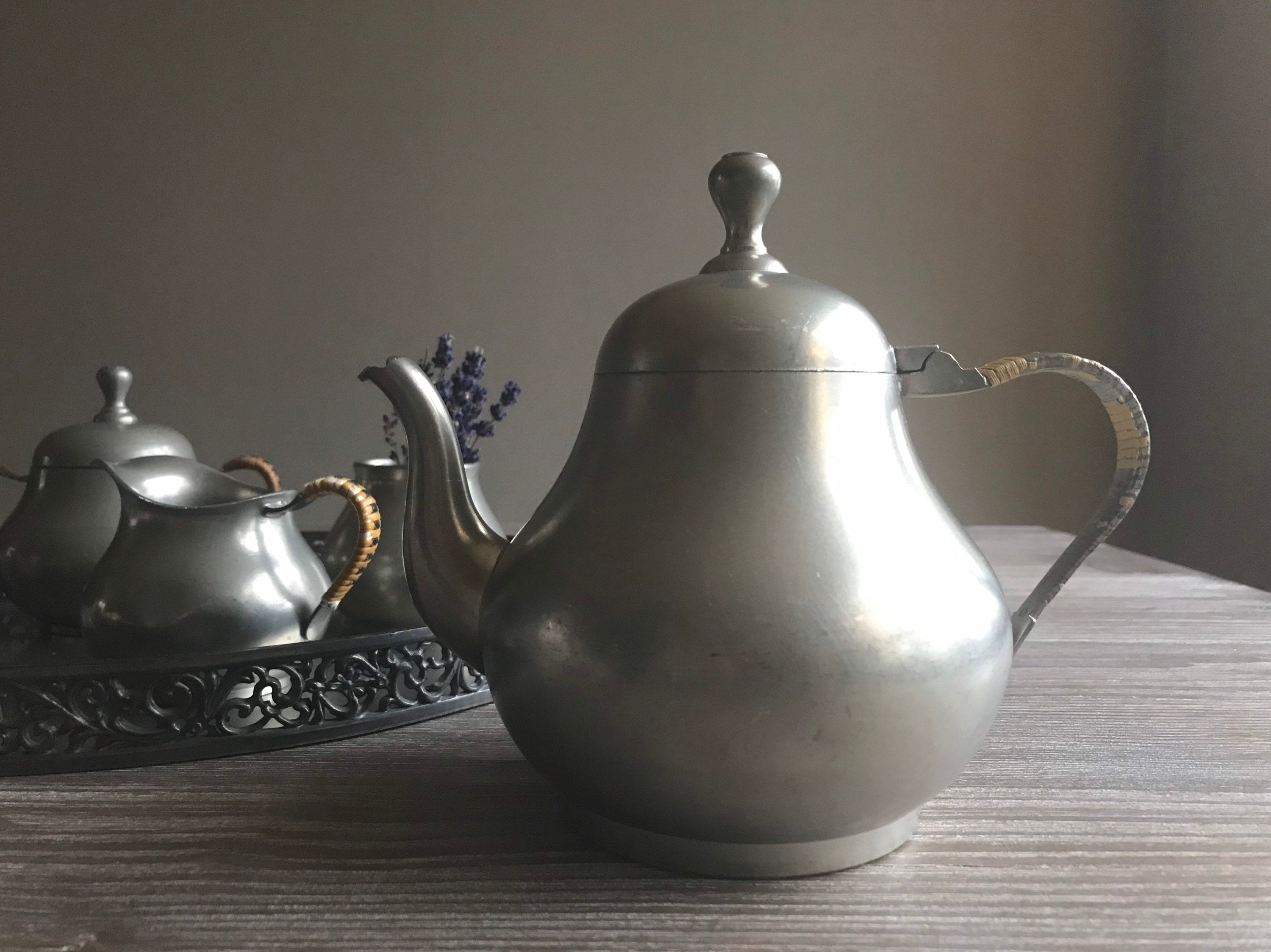 Vintage Pewter Tea Coffee Service Set Pewter Tea Kettle Pot Etsy