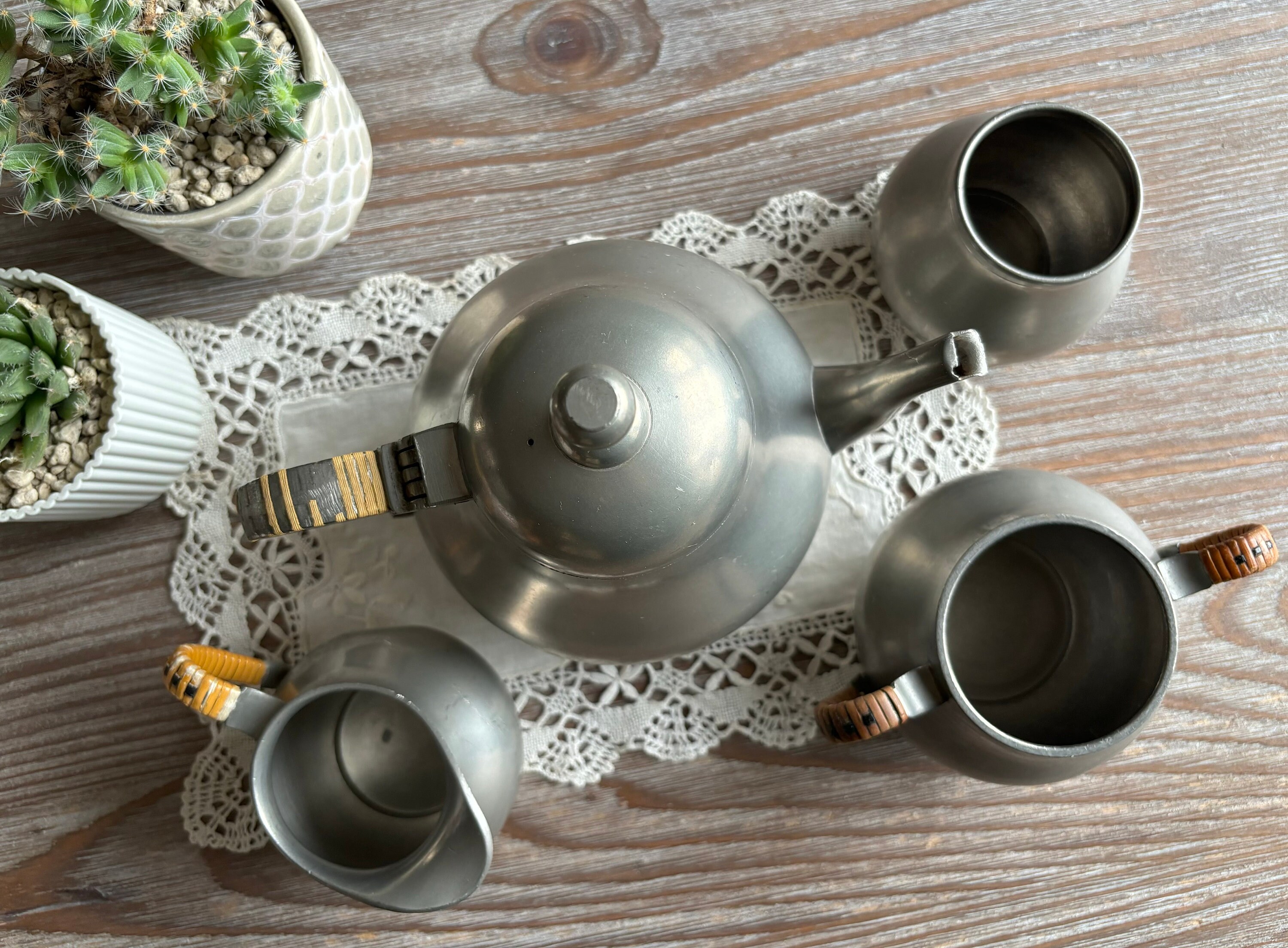 Vintage Pewter Tea Coffee Service Set, Pewter Tea Kettle Pot