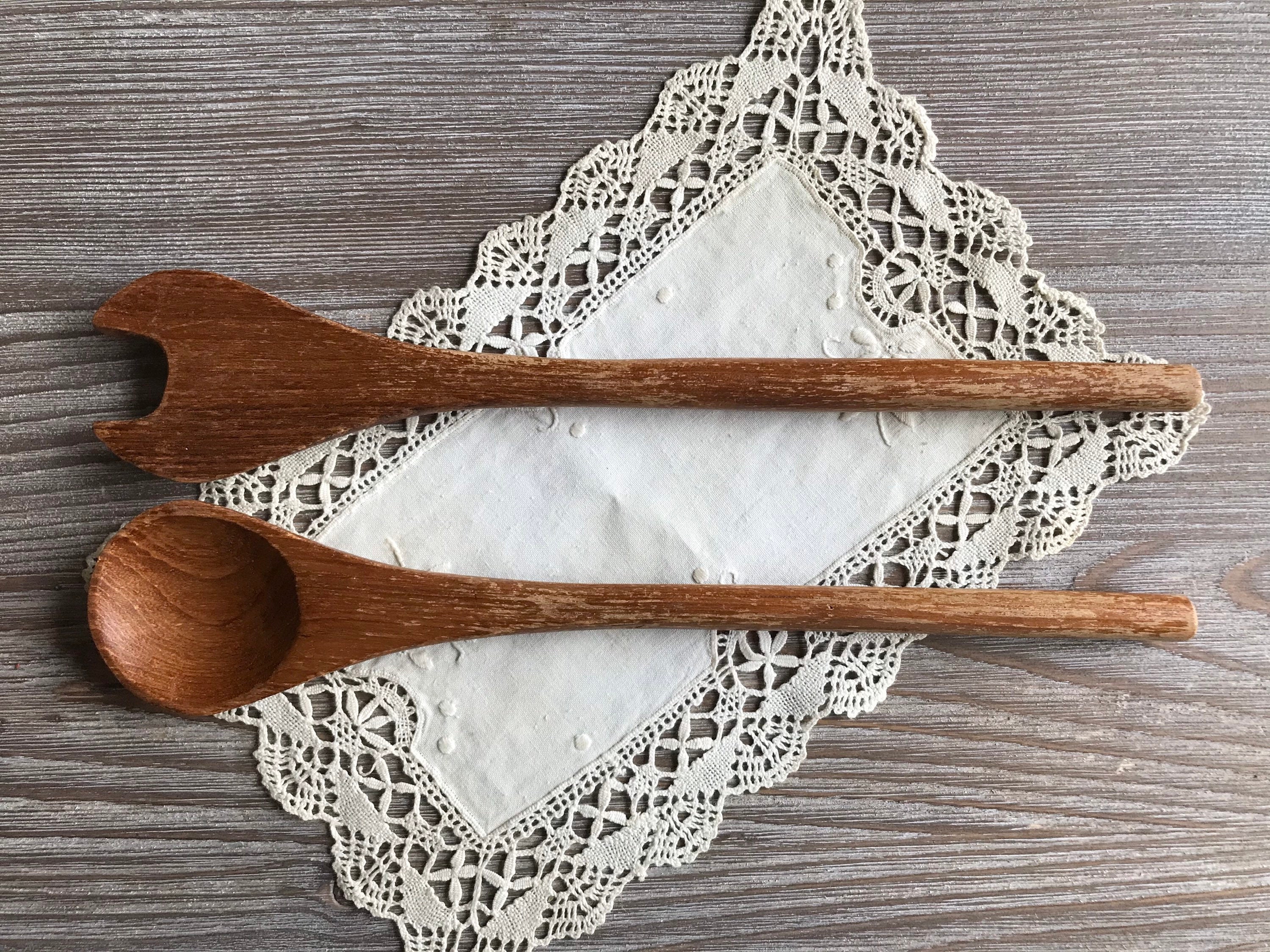 Posate da insalata in legno, pinze per insalata, forchetta e