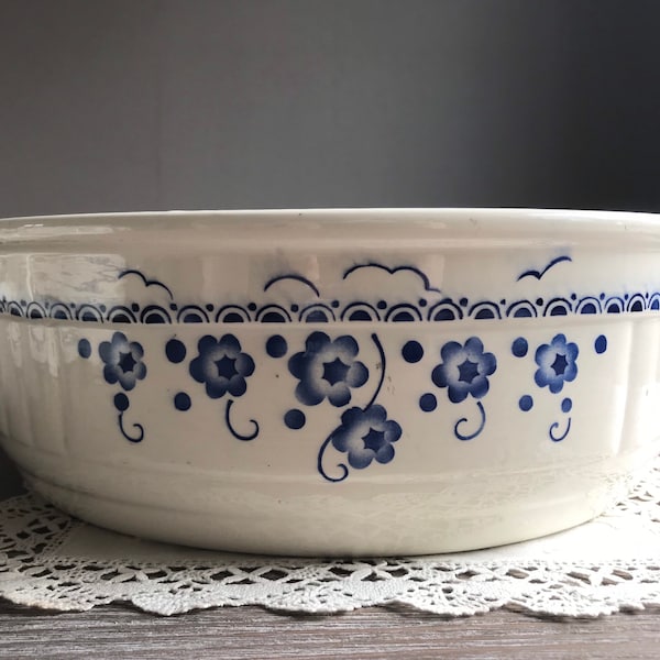 Vintage ironstone wash basin, Large washing bowl, Printa transferware, Whiteware, country farmhouse boho chic