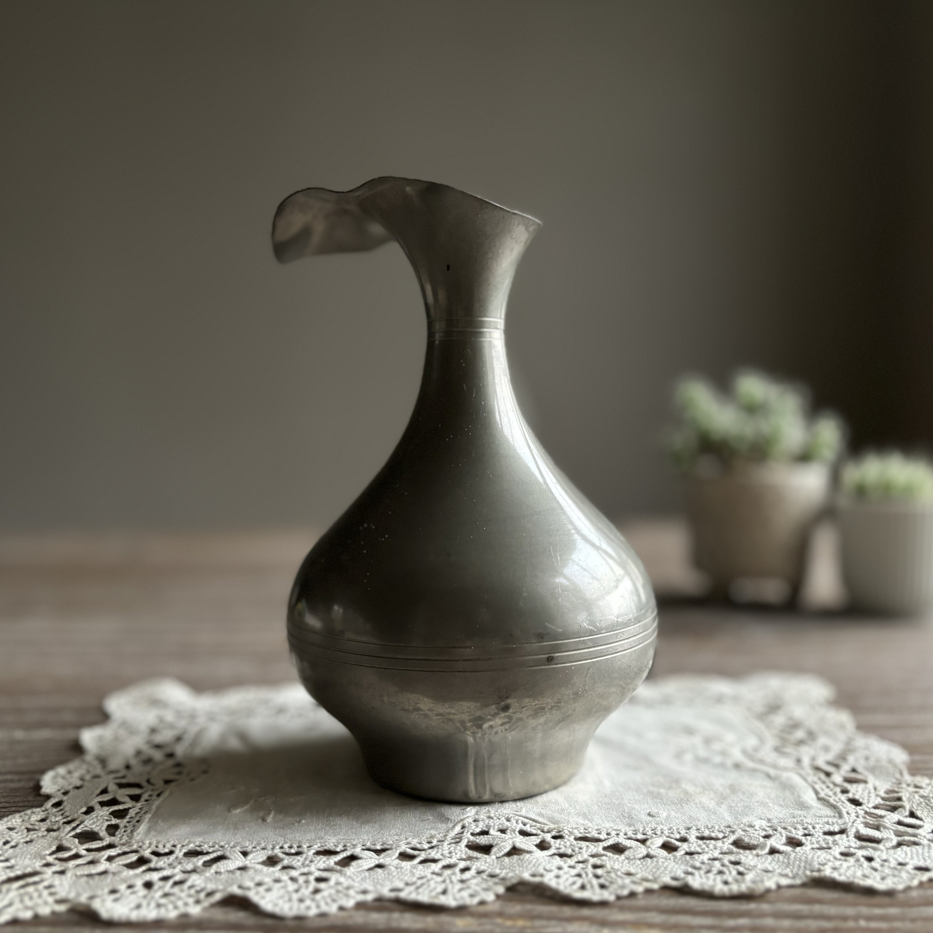 Vintage Pewter Vase, Vintage Pewter Metalware, Simple
