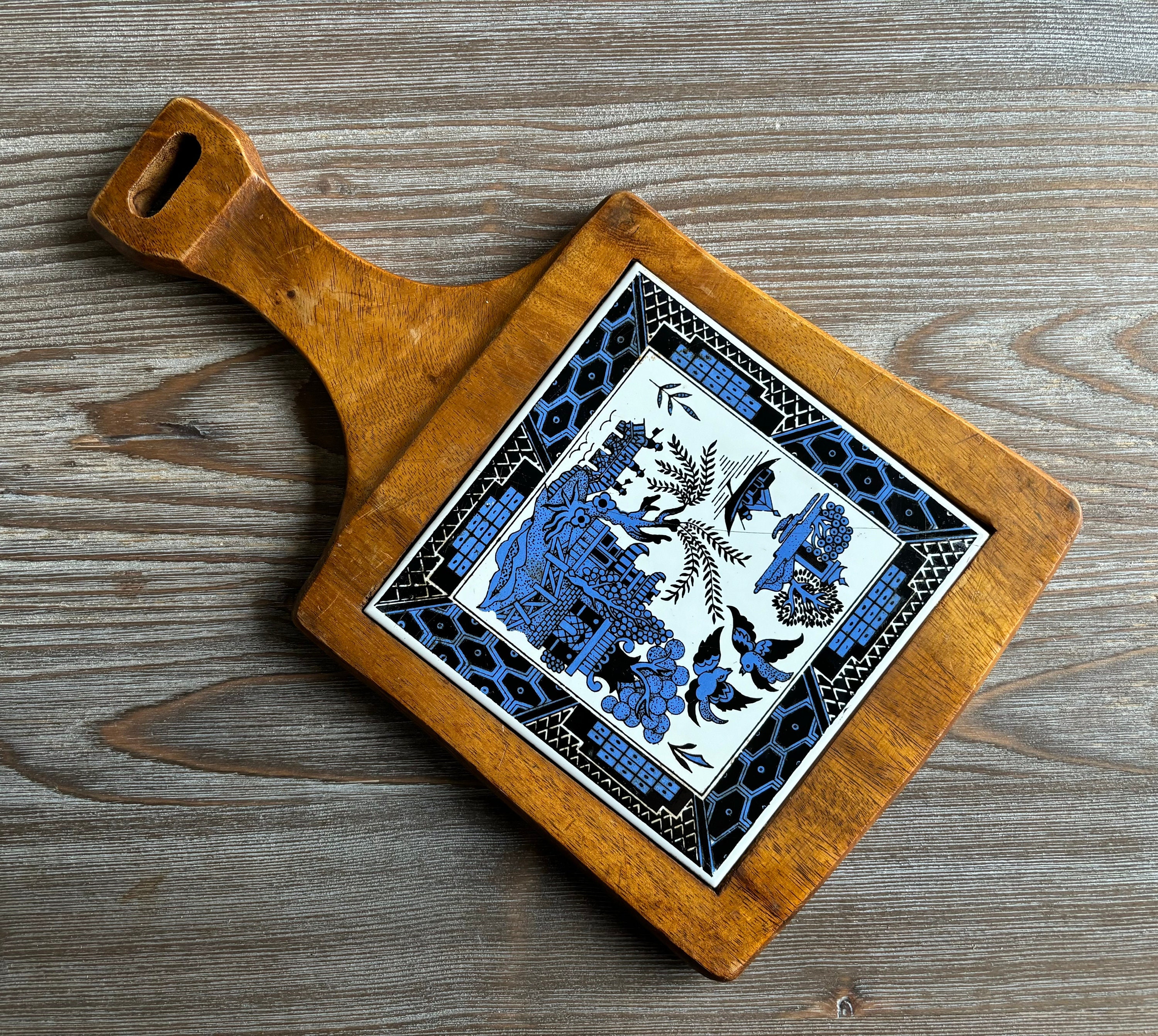 ヴィンテージ カッティングボード タイル付きヴィンテージ木製セラミックカッティングボード、木製