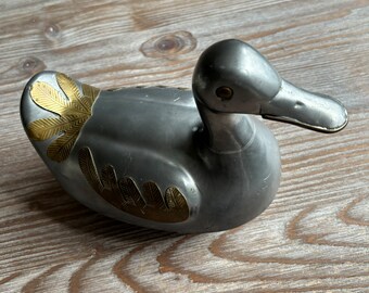 Vintage LARGE Pewter Brass Duck Trinket, Metal Vintage Vintage LARGE Pewter Brass Duck Trinket, Metal Vintage