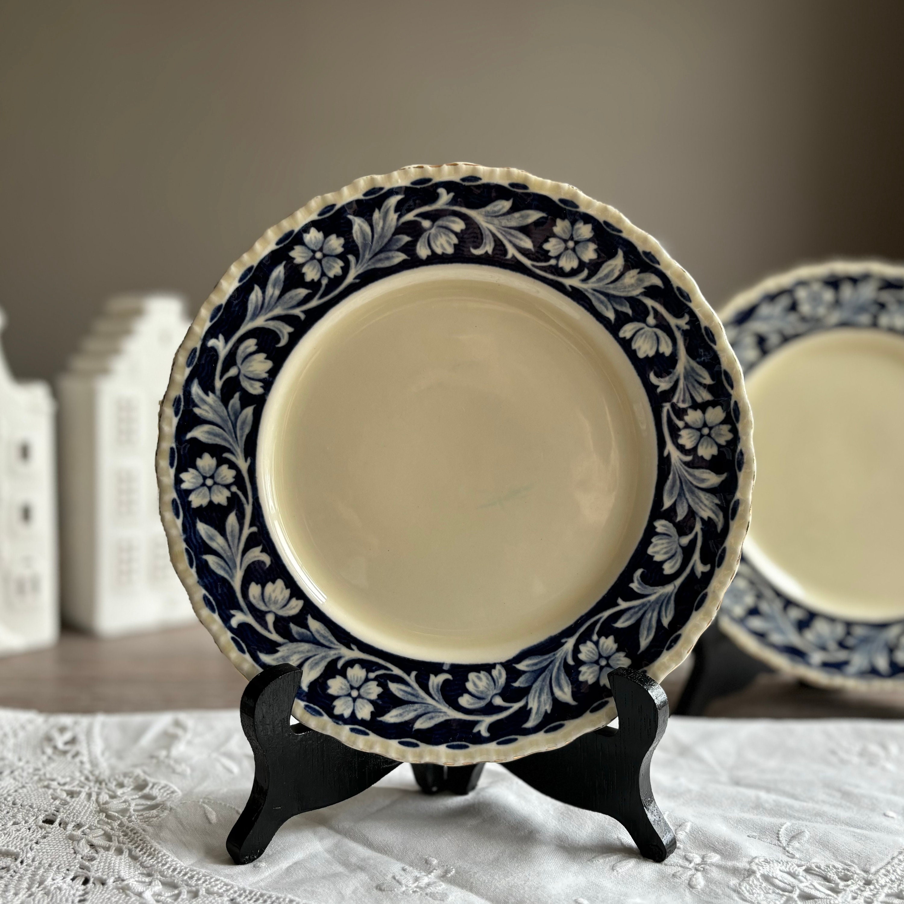 Plat et 6 assiettes fromage vintage céramique PRIMULA Décor fait main - Italie