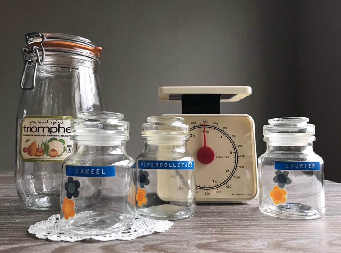 Vintage Glass Kitchen Storage Containers With Lid Set of 3 Etsy