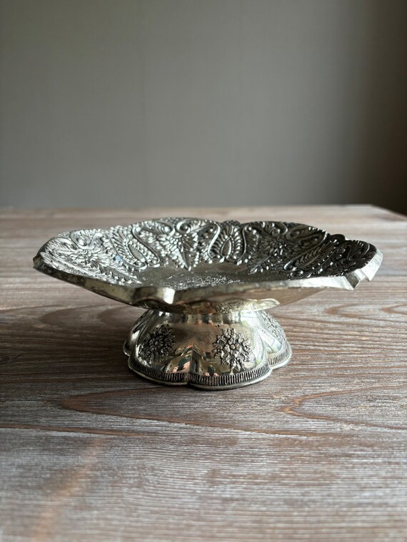 Buy Vintage 1 Tier Stand, Serving Metal Dish Plate, Fruit Stand Platter, Candies Cookies Pewter Stand, Country Farmhouse, Boho Shabby Chic Online in India