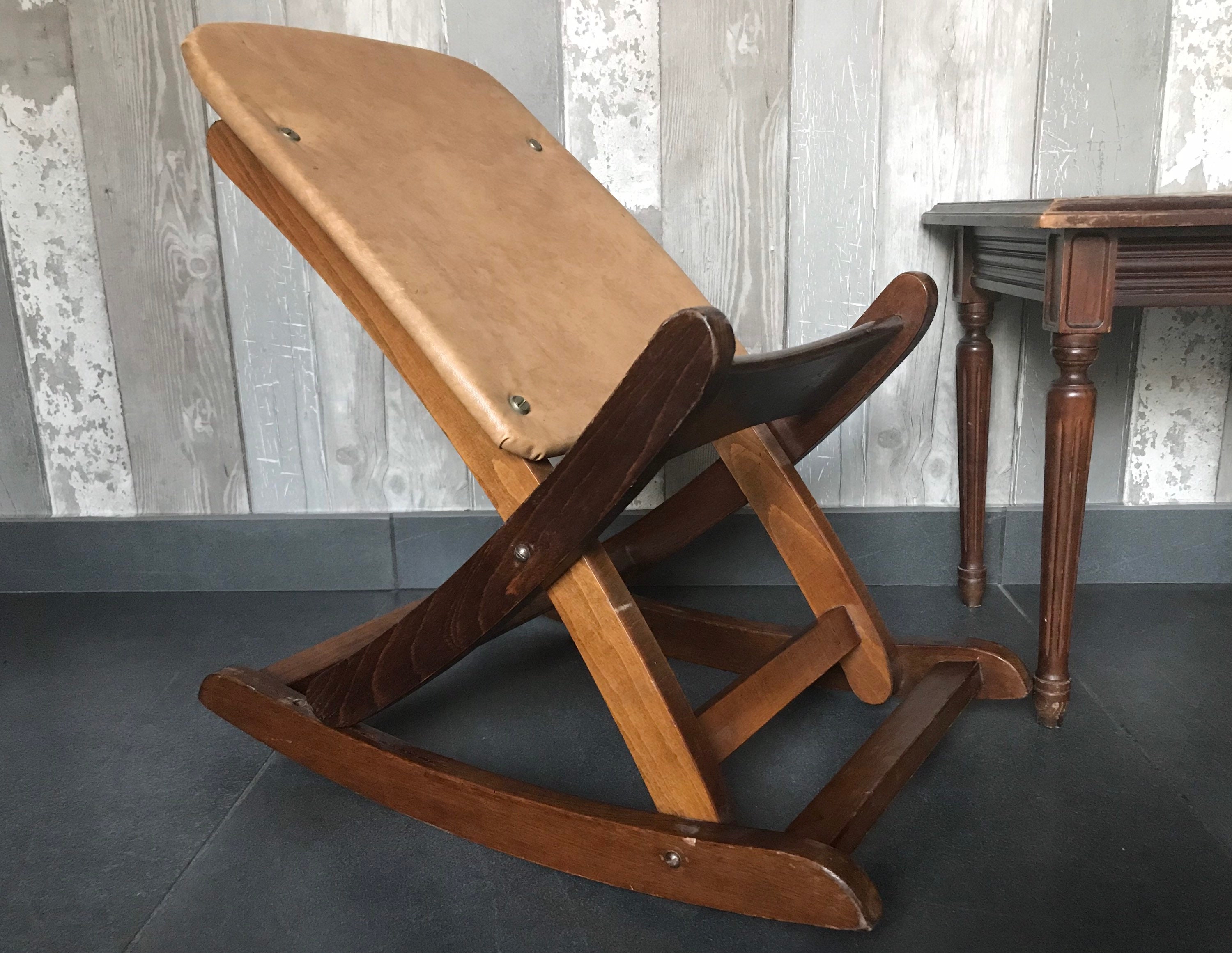 Vintage Wooden Rocking Footstool, Self Adjusting Foot Stool
