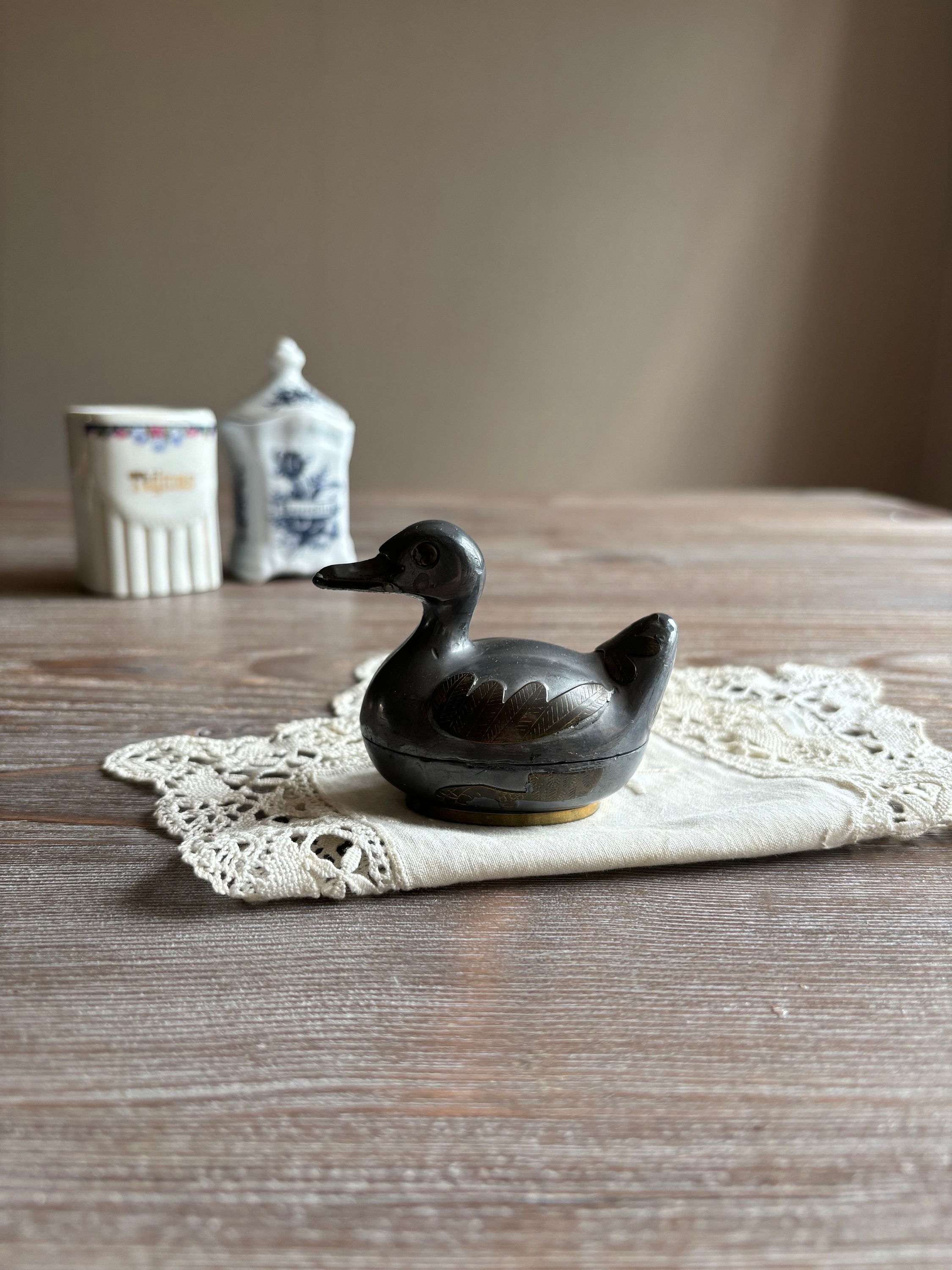 Vintage Small Pewter Brass Duck Trinket, Metal Vintage Trinket