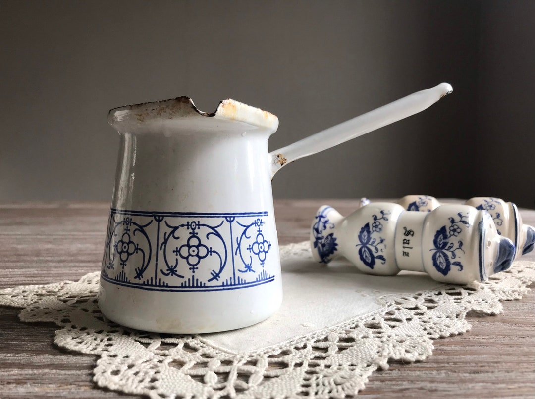 Vintage Enamel Turkish Coffee Pot Enamel Simmer Pot Metal Etsy