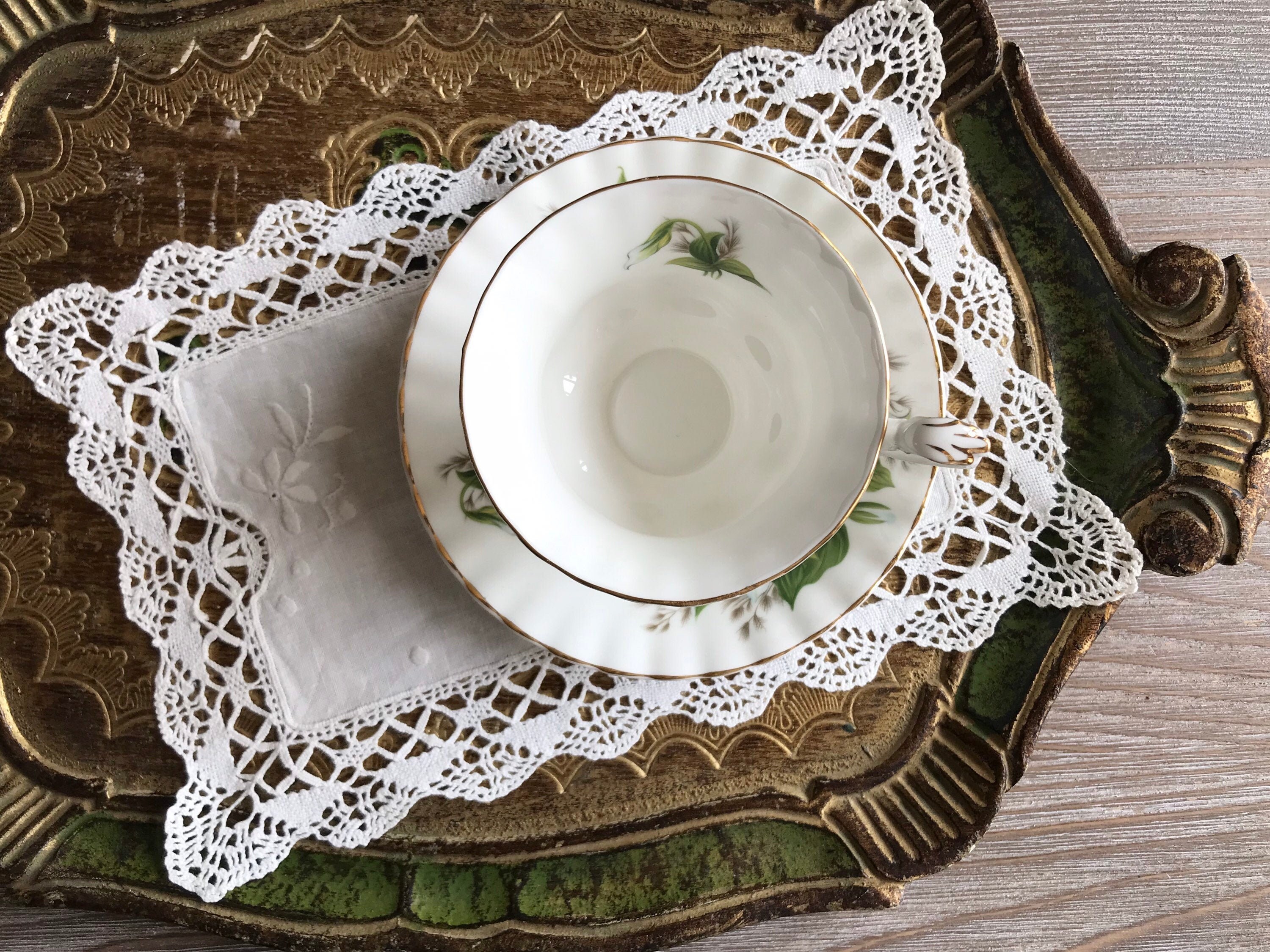 Vintage Crocheted Doily, Tea Coffee Table Centerpiece, Serving