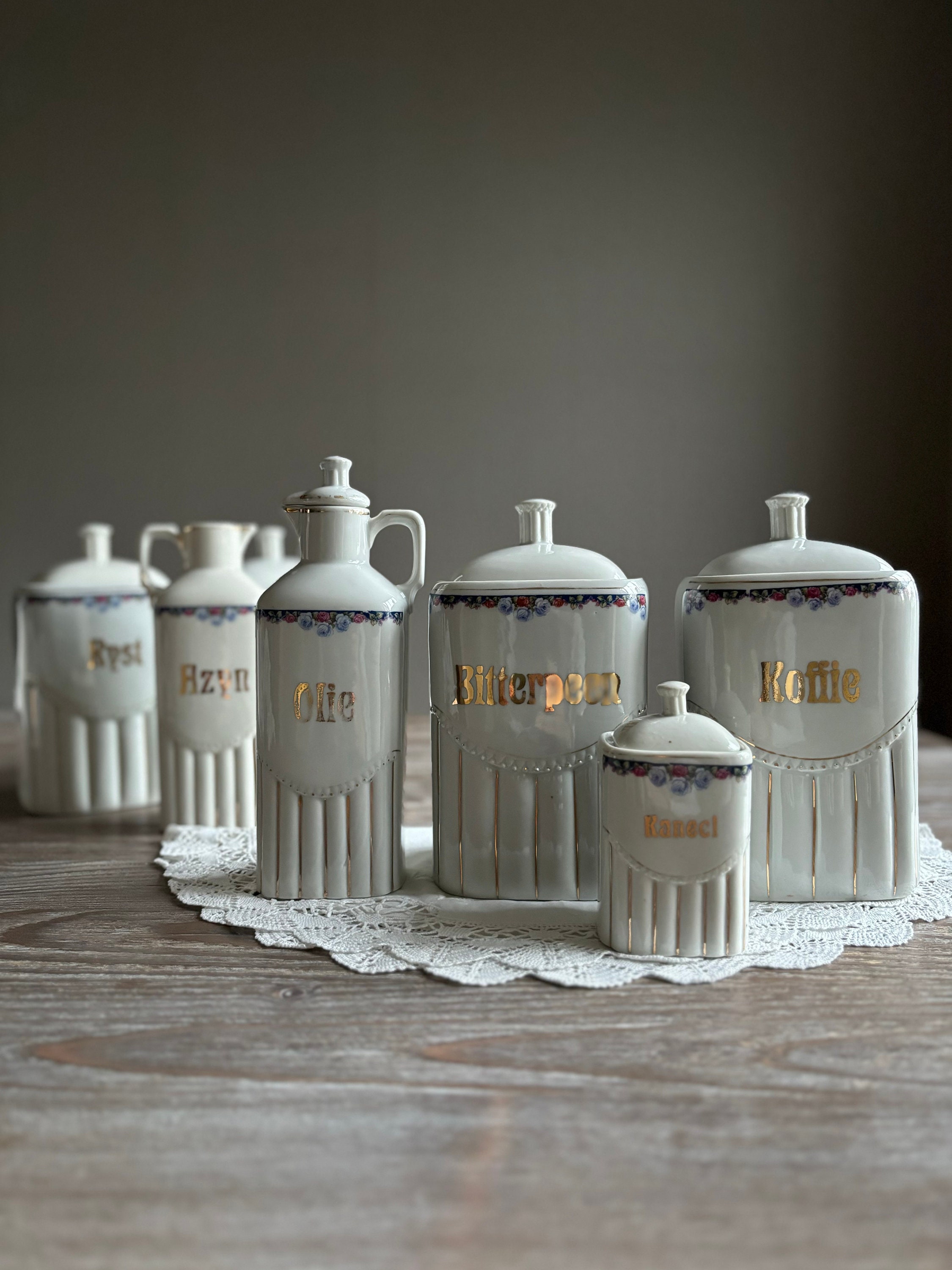 Vintage Ceramic Kitchen Storage Containers Jar, Set of 7